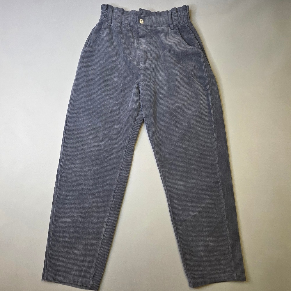 Yolly Italy Womens Charcoal Grey Corduroy Paperbag Waist Pants Art 11710 Size L